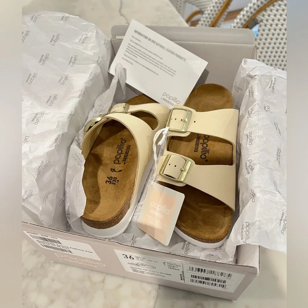 New in Box! Birkenstock Arizona pap flex platform sandals in ECRU size 36 uk - Picture 11 of 13
